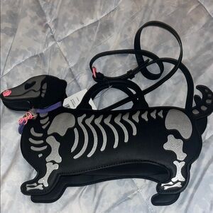 Black and Silver Skeleton Dog Crossbody Bag